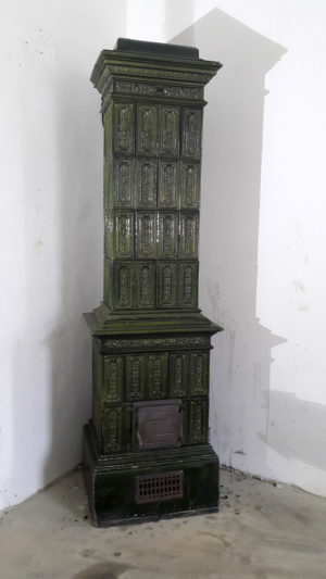 Antik zöld cserépkályha felújítása, Budapest